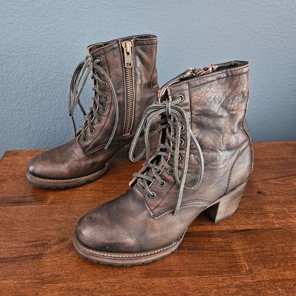 FREEBIRD By Steven Cavalier Womens 11 Brown Leather Side Zip Lace Up Ankle Boots